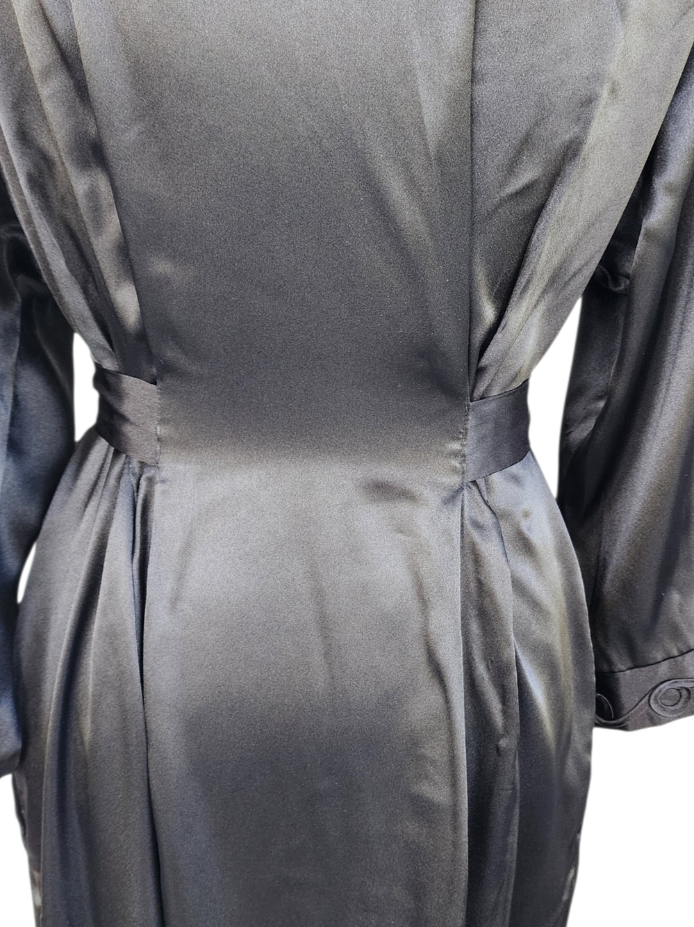 Vintage Oscar de la Renta Black Satin Long Robe - Picture 8 of 11